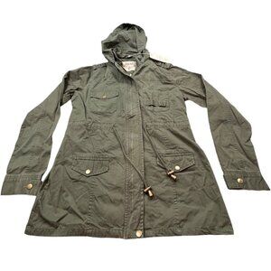 Blue Age Womens Medium Olive Green Utility Parka Jacket Hooded Cotton Military